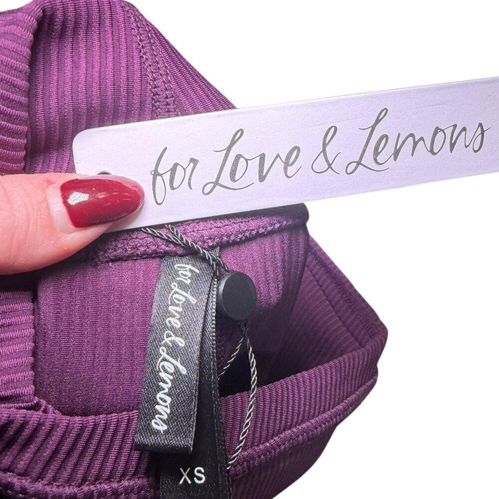 For Love & Lemons Purple Ribbed High Waist Leggings XS NWT - Picture 7 of 7